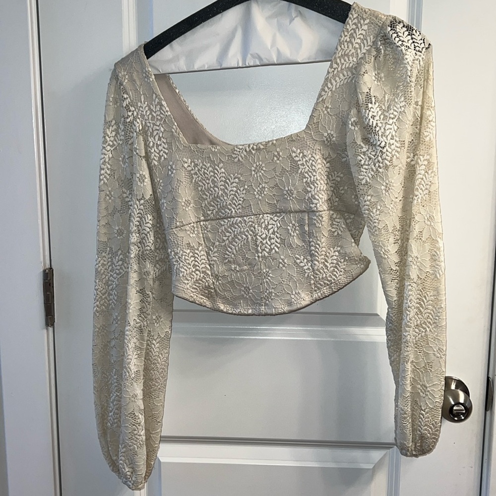 Altar'd State Corset Top Lace Long Sleeve Cream Size Small Never Worn